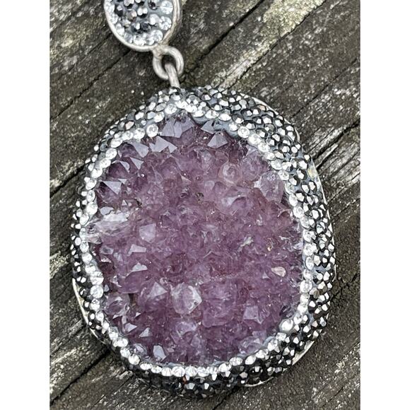 Raw Amethyst Sterling Silver Necklace Pendant 925 Druzy - Picture 4 of 16